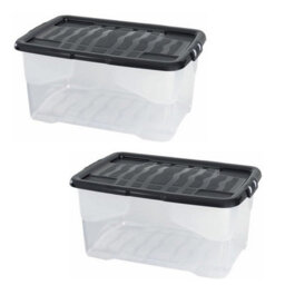 STAR SUPPLIES 3 X 42 Litres Clear Transparent Base Curve Storage Containers With Black Lids For Home & Office - thumbnail 2