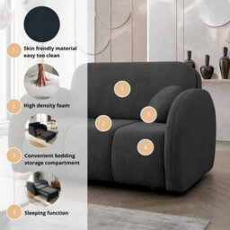 Viva Comfy Ii Graphite 2 Seater Sofa Bed With Storage Foam Mattress And Metal Legs 132X103X85Cm - thumbnail 6