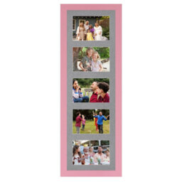 AK Frames 26X8 Pastel Pink Modern Multi Photo Frame With Mid Grey Mount - Holds 5 Apertures (5X) 6X4 Photos