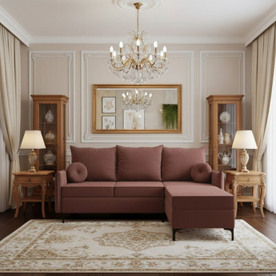Leon L Living Room Corner Sofa Bed Has Dl Mechanism Storage Box Mdf Frame Bonell Springs 213X168X101Cm Dusty Pink Right - image 1