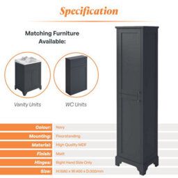 Plum&clay Belmont Charcoal Blue Traditional Floor Standing Bathroom Tall Storage Unit - thumbnail 5