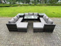 Fimous 11 Seater Wicker Pe Rattan Outdoor Furniture Lounge Sofa Garden Dining Set With Dining Table Side Table - thumbnail 1