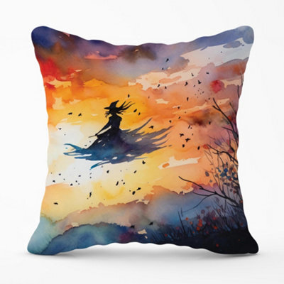 Warren Reed Designer A Watercolor Featuring A Graceful Witch Witch Cushions 45Cm X 45Cm