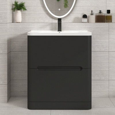 Royal Bathrooms Venice 700mm Matt Nocturne Black Floor Standing Vanity Unit 2 Drawer With Ceramic Basin - image 1