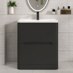 Royal Bathrooms Venice 700mm Matt Nocturne Black Floor Standing Vanity Unit 2 Drawer With Ceramic Basin - thumbnail 1