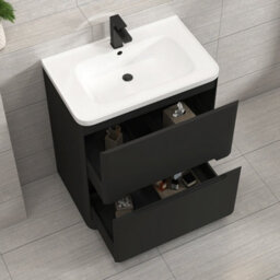 Royal Bathrooms Venice 700mm Matt Nocturne Black Floor Standing Vanity Unit 2 Drawer With Ceramic Basin - thumbnail 4