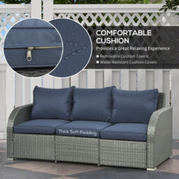 Outsunny 6Pc Padded Outdoor Rattan Wicker 3-Seat Sofa Recliner Footstool Table - thumbnail 7