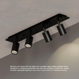 4 Light Black Ceiling Bar Spotlight And Gu10 Spotlight Arm Adjustable With  Bulbs - thumbnail 3