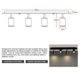 4 Light Black Ceiling Bar Spotlight And Gu10 Spotlight Arm Adjustable With  Bulbs - thumbnail 2