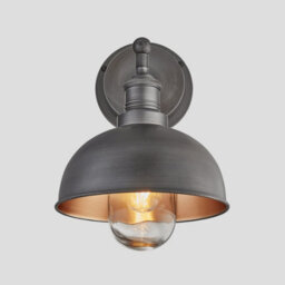 Industville Brooklyn Outdoor & Bathroom  Dome Wall Light, 8 Inch, Pewter & Copper, Pewter Holder - thumbnail 1