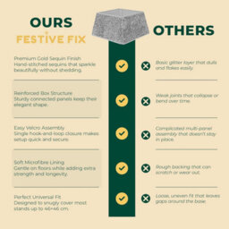 Festive Fix Silver Sequin Christmas Tree Skirt Foldable Four Side Base Cover With Velcro For Real And Artificial Trees - thumbnail 8