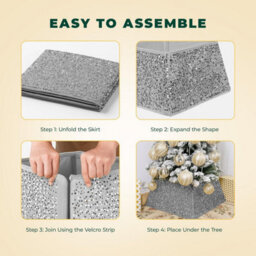 Festive Fix Silver Sequin Christmas Tree Skirt Foldable Four Side Base Cover With Velcro For Real And Artificial Trees - thumbnail 7