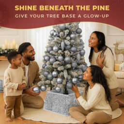 Festive Fix Silver Sequin Christmas Tree Skirt Foldable Four Side Base Cover With Velcro For Real And Artificial Trees - thumbnail 4