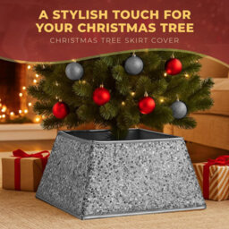 Festive Fix Silver Sequin Christmas Tree Skirt Foldable Four Side Base Cover With Velcro For Real And Artificial Trees - thumbnail 3