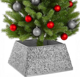 Festive Fix Silver Sequin Christmas Tree Skirt Foldable Four Side Base Cover With Velcro For Real And Artificial Trees - thumbnail 1