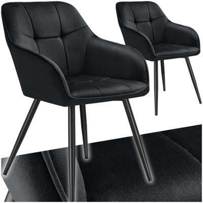 Tectake Set Of 2 Dining Chair Marilyn - Velvet Look, Quilted Pattern  - Black/black - image 1
