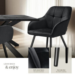 Tectake Set Of 2 Dining Chair Marilyn - Velvet Look, Quilted Pattern  - Black/black - thumbnail 4