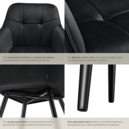 Tectake Set Of 2 Dining Chair Marilyn - Velvet Look, Quilted Pattern  - Black/black - thumbnail 5