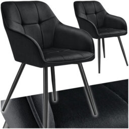 Tectake Set Of 2 Dining Chair Marilyn - Velvet Look, Quilted Pattern  - Black/black - thumbnail 1