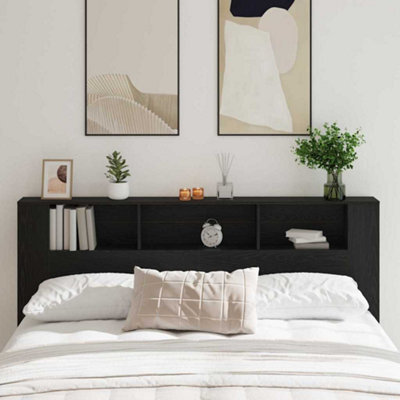 Walplus Headboard Cabinet With Storage Black Oak 200 X 18,5 X 104,5 Cm - image 1