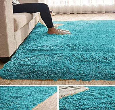 Abaseen 60X110 Cm Teal Blue Comfort Soft Fluffy Shaggy Bedroom Rugs For Living Room Carpet And Décor Home Anti Slip Area Rugs - image 1