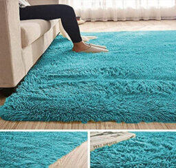 Abaseen 60X110 Cm Teal Blue Comfort Soft Fluffy Shaggy Bedroom Rugs For Living Room Carpet And Décor Home Anti Slip Area Rugs - thumbnail 1
