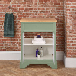 Homestylestore Pastel Green And Oak 645mm Bathroom Vanity Unit And Round Aged Bronze Handles - thumbnail 3