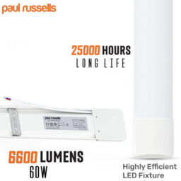 Paul Russells 6Ft Led Batten Tube Lights, 60W 6600 Lumens, Ip20, 4000K Cool White, Ultra Slim, Pack Of 2 - thumbnail 2
