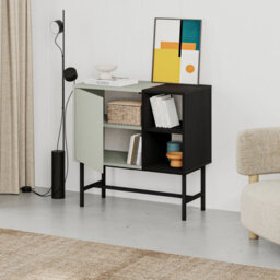 Decortie Storage Cabinet Push-To-Open Door Sideboard, Open Shelf,metal Leg, Easy Assembly, Living-Dining Room,ash Green,black Wood - thumbnail 6