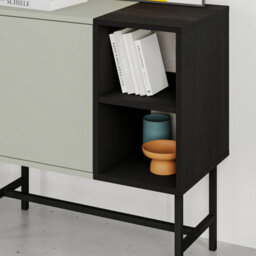 Decortie Storage Cabinet Push-To-Open Door Sideboard, Open Shelf,metal Leg, Easy Assembly, Living-Dining Room,ash Green,black Wood - thumbnail 5