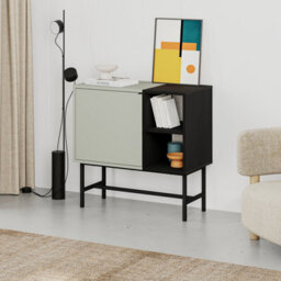 Decortie Storage Cabinet Push-To-Open Door Sideboard, Open Shelf,metal Leg, Easy Assembly, Living-Dining Room,ash Green,black Wood - thumbnail 1