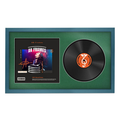 "30X17"" Navy Blue Sleek Vinyl Record Frame With Emerald Mount For 12 Inch Lp Album Cover & Disc - Ak Frames" - image 1
