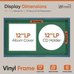 "30X17"" Navy Blue Sleek Vinyl Record Frame With Emerald Mount For 12 Inch Lp Album Cover & Disc - Ak Frames" - thumbnail 2