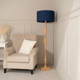 Valuelights Victoria Traditional Light Wood Candlestick Floor Lamp With Navy Blue Drum Shade - thumbnail 4