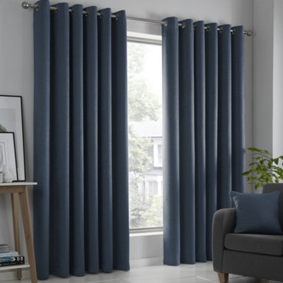 Fusion Strata Navy Triple-Woven Dimout Eyelet Curtains - image 1