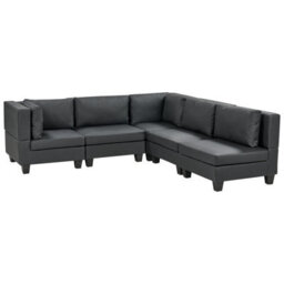 Beliani Modular Corner Sofa 5 Seater Unstad Faux Leather Black Left Hand - thumbnail 4