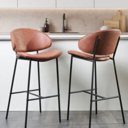 Wyld And Coco Nova Set Of 2 Brown Faux Leather Curved-Back Bar Chairs, Pack Of 2 - thumbnail 2