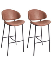 Wyld And Coco Nova Set Of 2 Brown Faux Leather Curved-Back Bar Chairs, Pack Of 2 - thumbnail 3