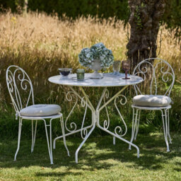 Dibor Traditional Style Two Person Indoor Outdoor Garden Iron Bistro Table And Chairs Set With Free Seat Pads - thumbnail 1