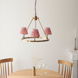 Loops Elegant 2 Pack Of Hanging Pendant Lights In Aged Brass And Coral Pink Fabric - thumbnail 3