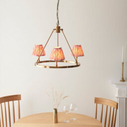 Loops Elegant 2 Pack Of Hanging Pendant Lights In Aged Brass And Coral Pink Fabric - thumbnail 2