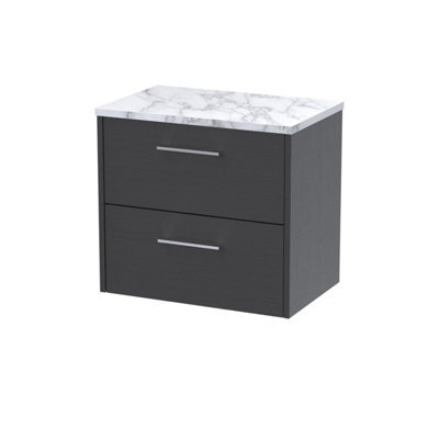 Balterley Winshill Contemporary 2 Drawer Wall Hung Vanity Unit With Laminate Worktop, Woodgrain Dark Grey, 600mm - image 1