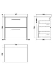 Balterley Winshill Contemporary 2 Drawer Wall Hung Vanity Unit With Laminate Worktop, Woodgrain Dark Grey, 600mm - thumbnail 2