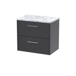 Balterley Winshill Contemporary 2 Drawer Wall Hung Vanity Unit With Laminate Worktop, Woodgrain Dark Grey, 600mm