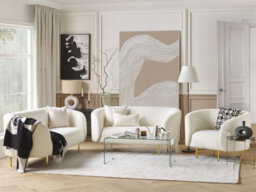 Beliani Living Room Set 6 Seater Loen Boucle White - thumbnail 2