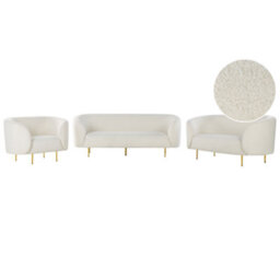 Beliani Living Room Set 6 Seater Loen Boucle White - thumbnail 1