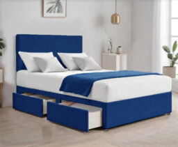 Blue Plush 6Ft Super King Size Bed With Matttress  2 Storage Drawers And 20 Inch Plain Headboard - thumbnail 1