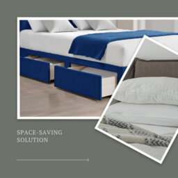Blue Plush 6Ft Super King Size Bed With Matttress  2 Storage Drawers And 20 Inch Plain Headboard - thumbnail 4