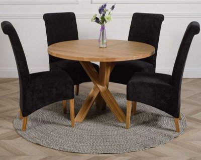 That's Furniture Oregon Round Oak Dining Table And 4 Chairs Dining Set With Montana Black Fabric Chairs - image 1