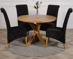 That's Furniture Oregon Round Oak Dining Table And 4 Chairs Dining Set With Montana Black Fabric Chairs - thumbnail 1